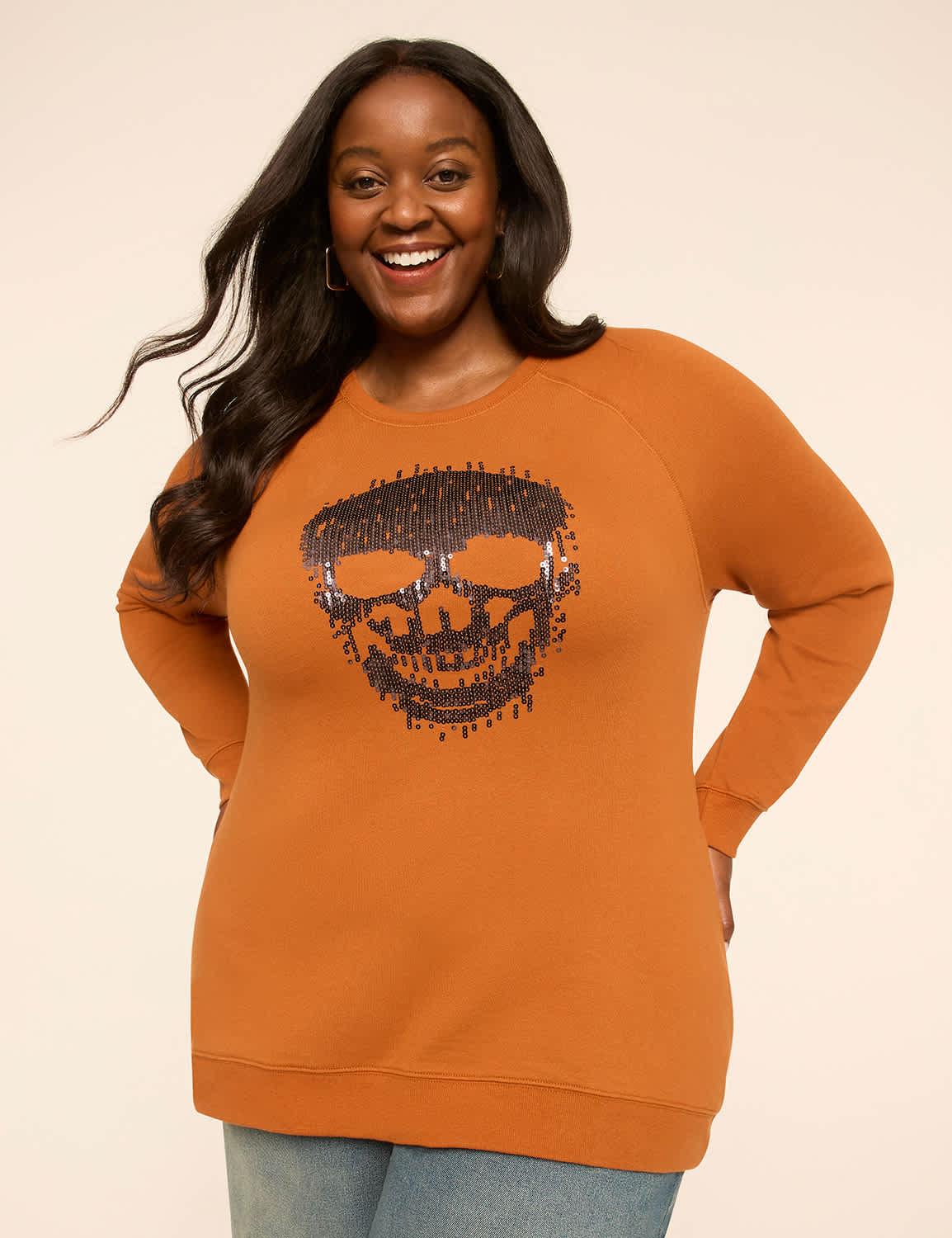 sequin skull graphic sweatshirt