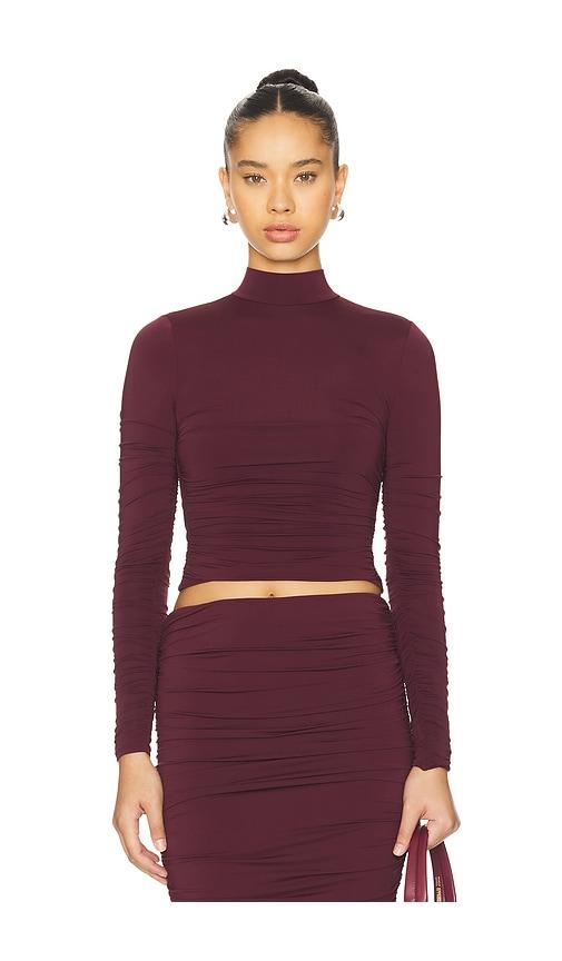 seroya dulcie ruched top in wine. - size m (also in xxs, xs, s)