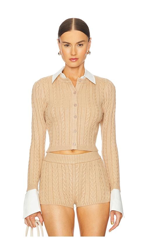 seroya eloise cable knit cardigan in tan. - size l (also in xl)