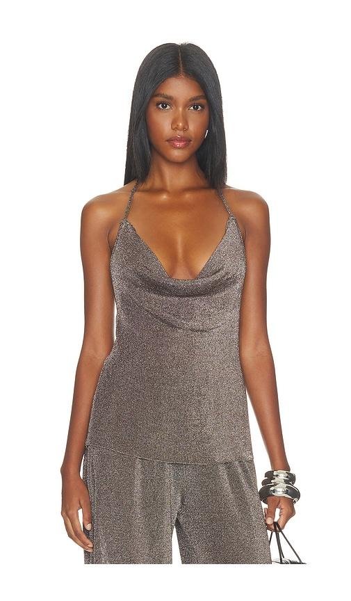 seroya esmerelda metallic knit top in metallic silver. - size l (also in m, s, xl, xs, xxs)