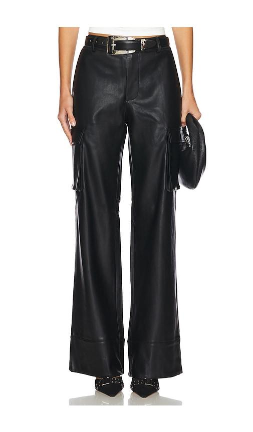 seroya fifer faux leather low rise cargo pant in black. - size l (also in xl)