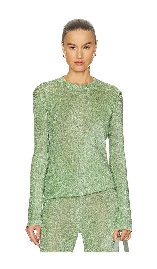 seroya hana metallic knit top in green. - size l (also in m, s, xs)