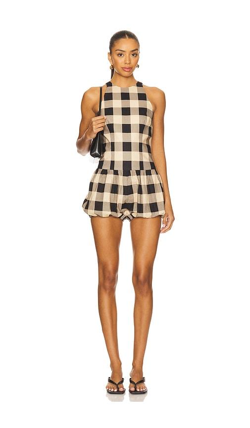 seroya katt linen romper in beige. - size l (also in xs, s)