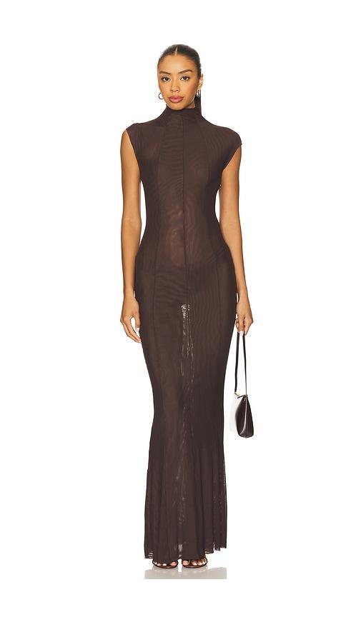 seroya laissa mesh maxi dress in chocolate. - size l (also in s, m)
