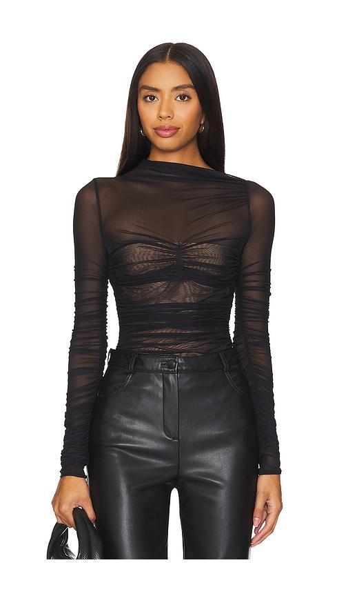 seroya mila ruched bodysuit with asymetric neck in black. - size l (also in xxs, xs, m)