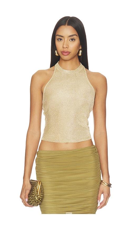 seroya minnie metallic knit halter top in metallic gold. - size l (also in xs, m)
