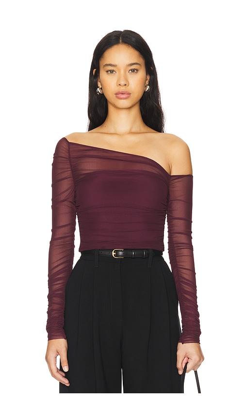 seroya shauna asymetric mesh top in wine. - size s (also in xxs, xs)
