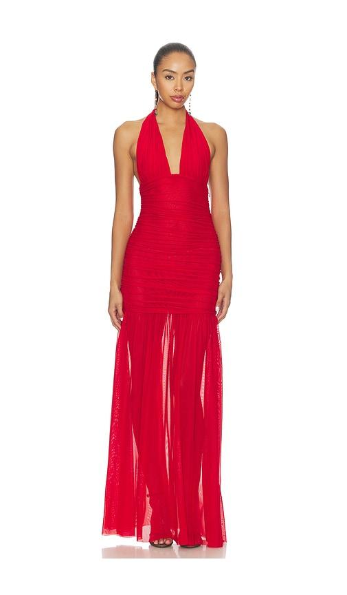 seroya teghan mesh dress in red. - size l (also in xxs, xs, s, m)