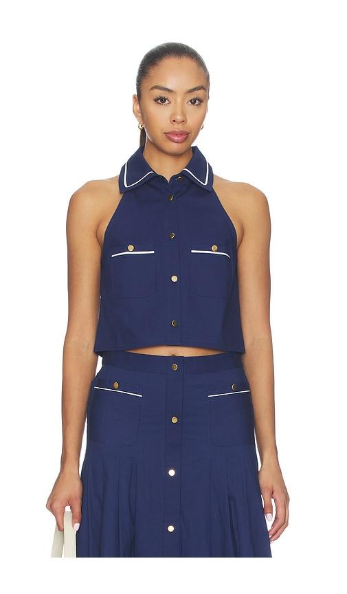 seroya yumi poplin top in navy. - size l (also in xxs, xs, s, m, xl)