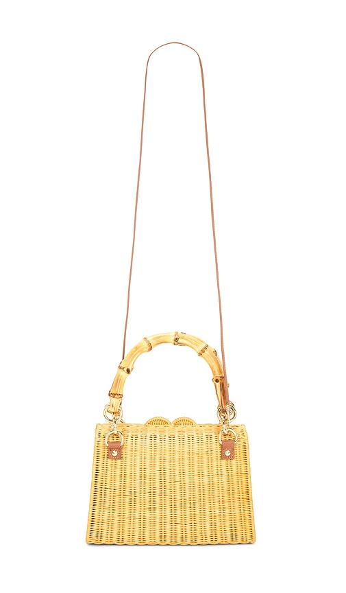 serpui valentina wicker top handle bag in neutral.
