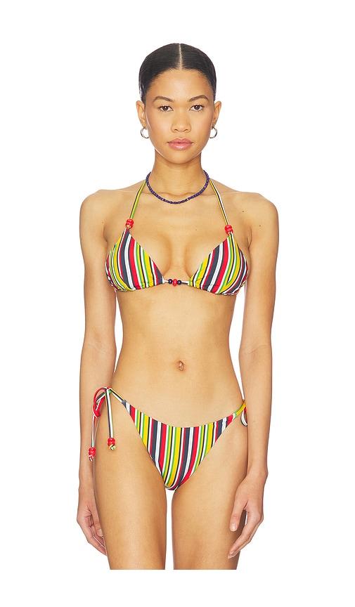 seven wonders amoree triangle bikini top in red,black. - size l (also in s, xs, m)