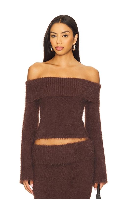 seven wonders anneliese off shoulder top in chocolate. - size m (also in s, xs)