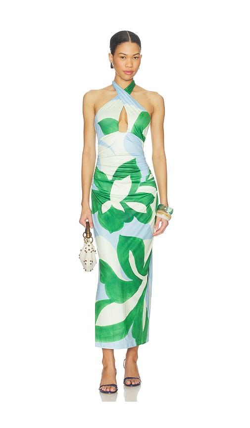 seven wonders aubrie cross front midi dress in green, baby blue. - size s (also in xs)