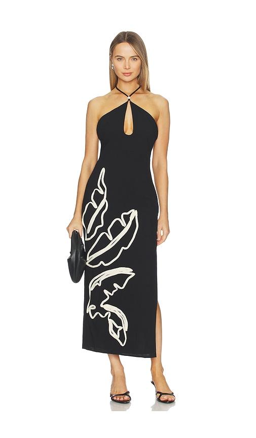 seven wonders brontie keyhole halter midi dress in black,white. - size s (also in xs)