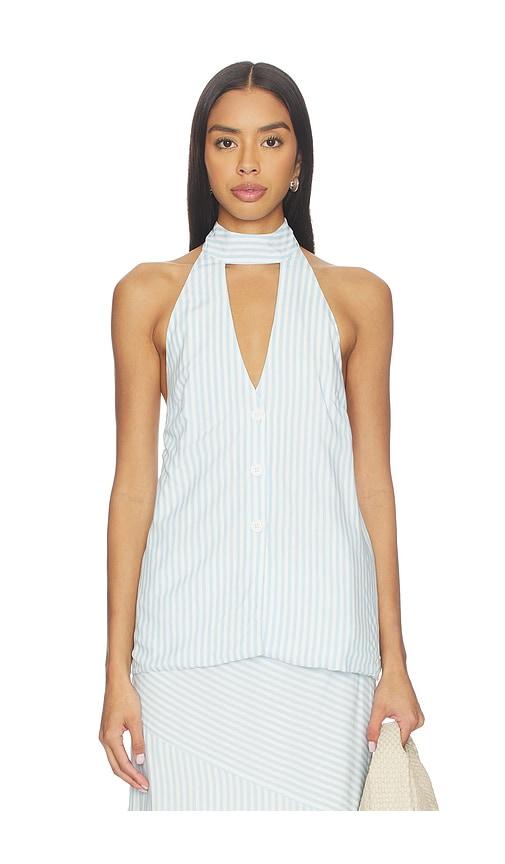 seven wonders dania halter vest top in blue,white. - size l (also in m, s, xl, xs)
