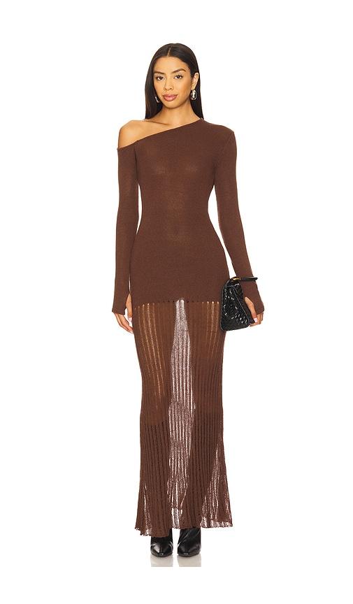 seven wonders greta one shoulder maxi dress in chocolate. - size l (also in s, xs, m, xl)