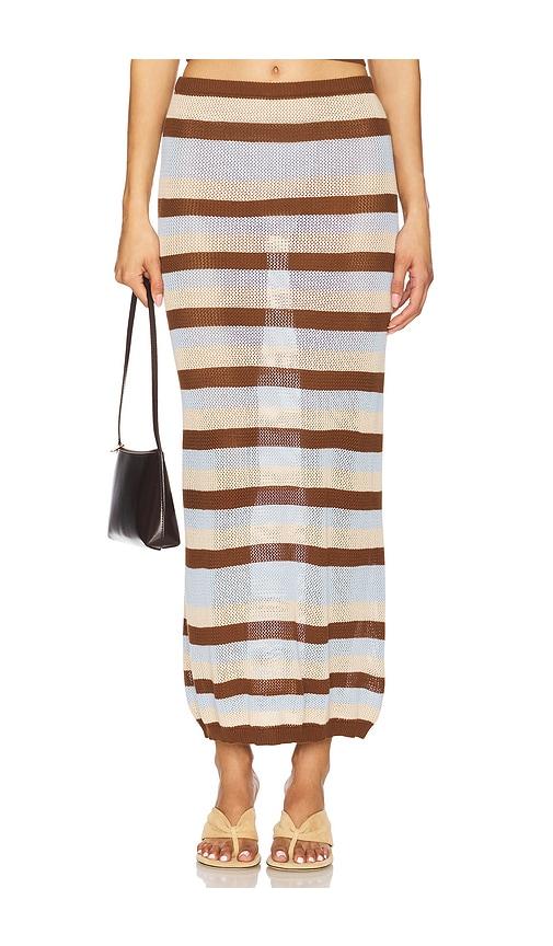 seven wonders hazel midi skirt in brown,beige,baby blue. - size l (also in s, m, xl)