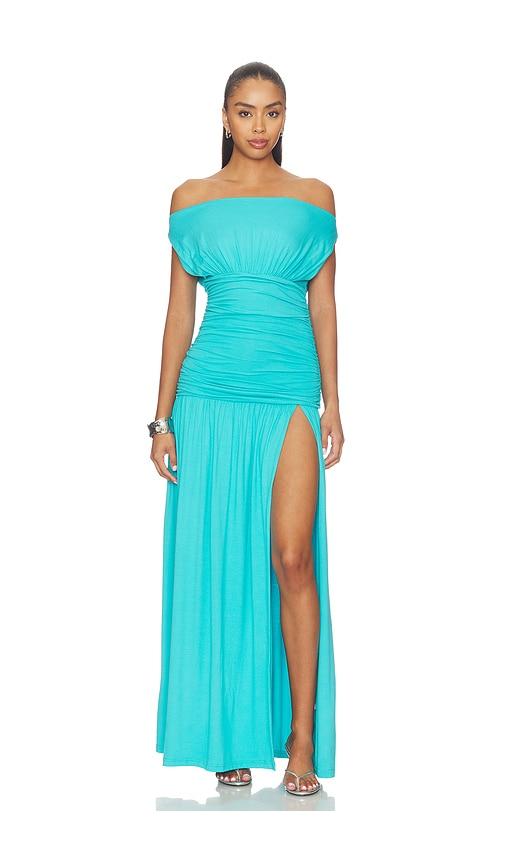 seven wonders iva off shoulder maxi dress in teal. - size l (also in s)