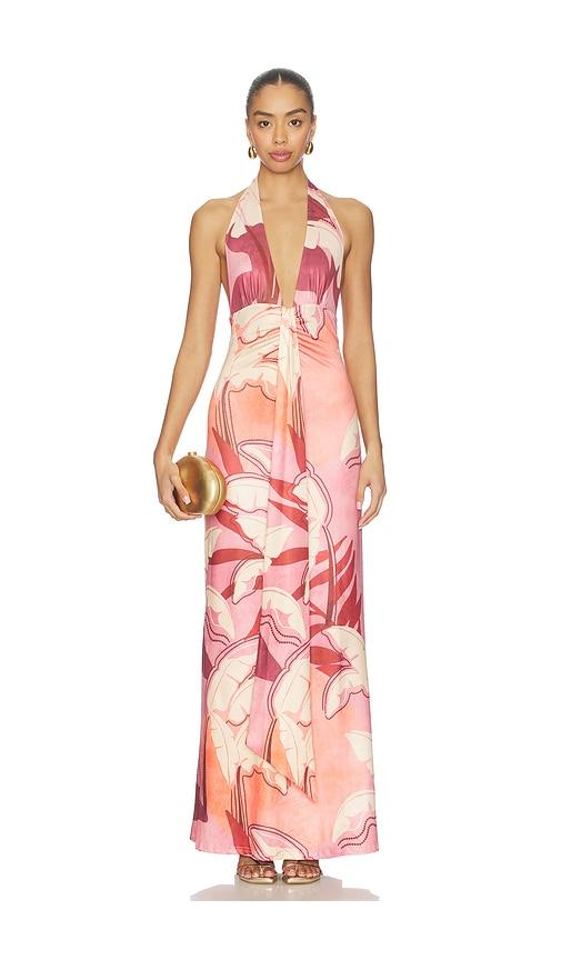 seven wonders kaeli tie front halter maxi dress in pink. - size l (also in xs, s, m, xl)