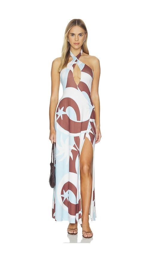 seven wonders kamilla keyhole twist maxi dress in blue. - size l (also in xs, s, m)