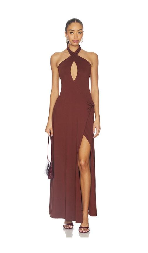 seven wonders kamilla keyhole twist maxi dress in chocolate. - size l (also in m, s, xl, xs)