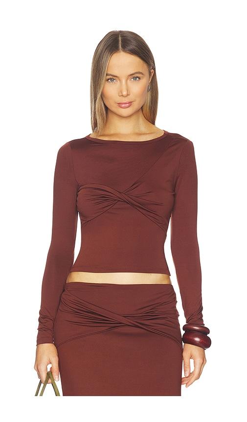 seven wonders kamilla twist long sleeve top in chocolate. - size l (also in xs, s)