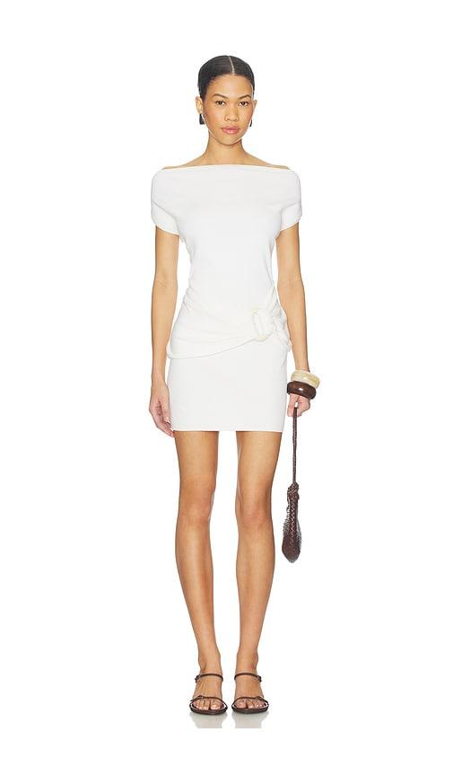 seven wonders kamryn side tie knit mini dress in cream. - size l (also in s, xs, m, xl)