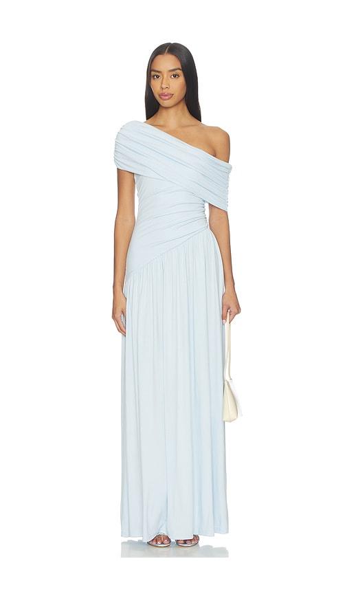 seven wonders malani one shoulder maxi dress in baby blue. - size s (also in xs)