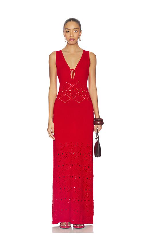 seven wonders milah v-neck knit maxi dress in red. - size s (also in xs, xl)
