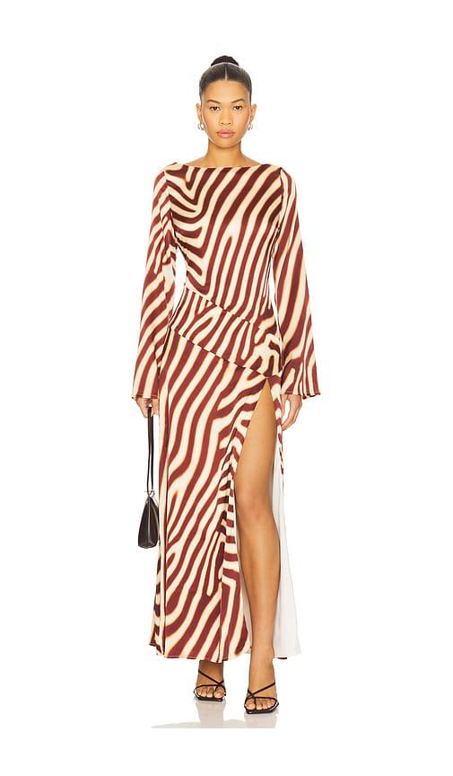 seven wonders montie sleeved maxi dress in chocolate. - size l (also in xs, s, m, xl)