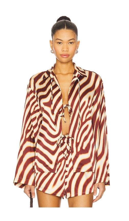 seven wonders montie tie front sleeved shirt in chocolate. - size l (also in xs, s, m)
