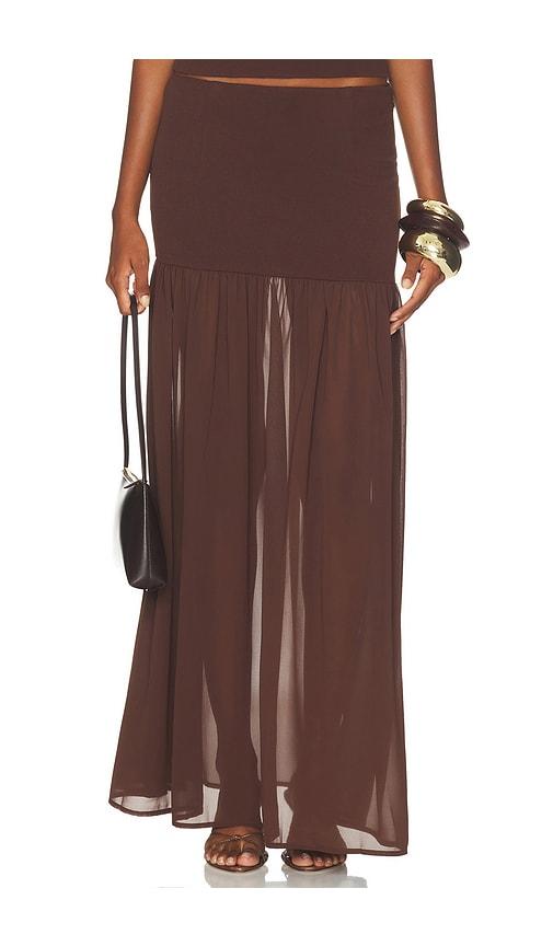 seven wonders nyra low waisted maxi skirt in chocolate. - size l (also in m, s, xl, xs)