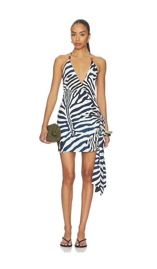 seven wonders sahara halter wrap mini dress in black,white. - size l (also in s, xl, xs)
