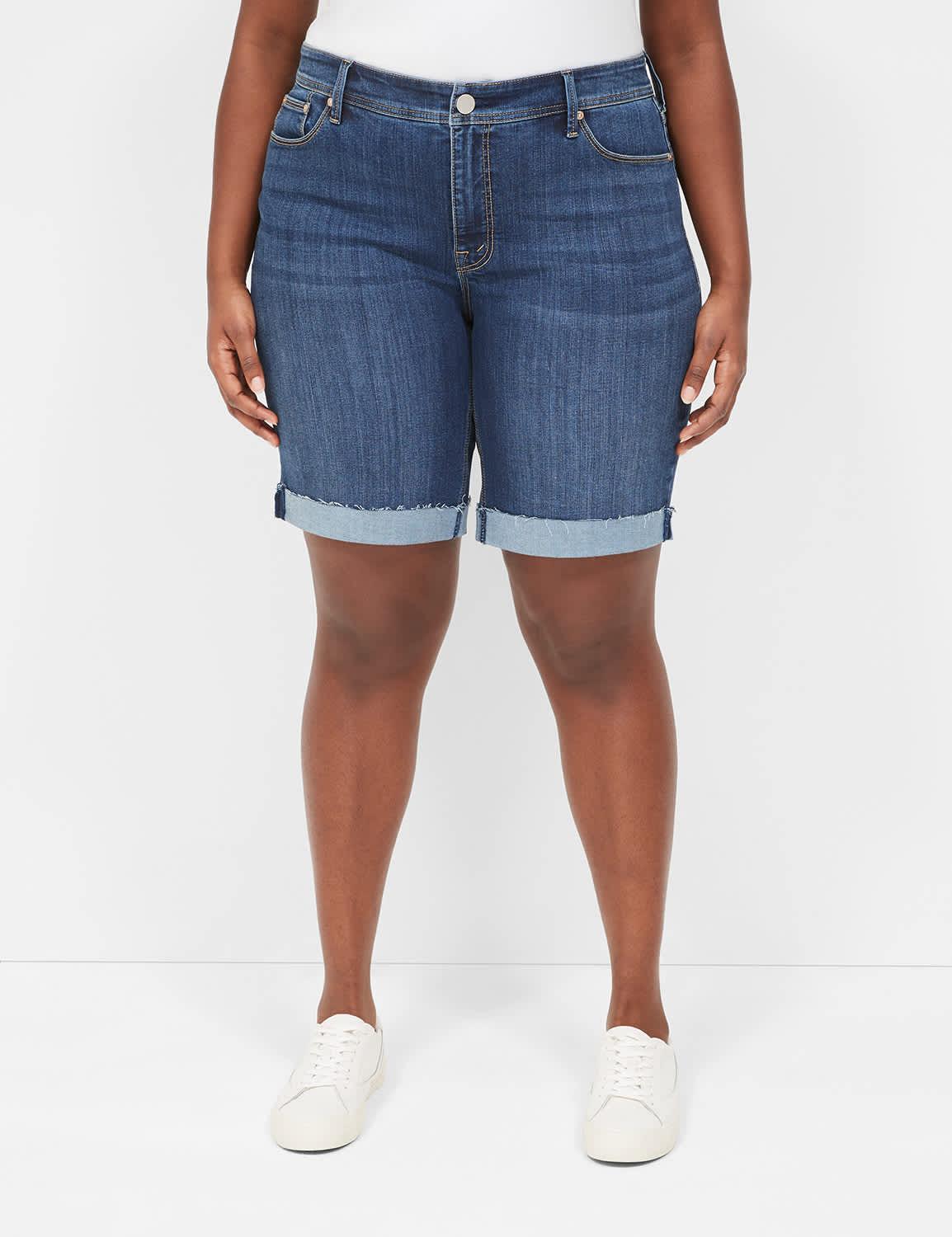 seven7 bermuda jean short with back pocket embroidery