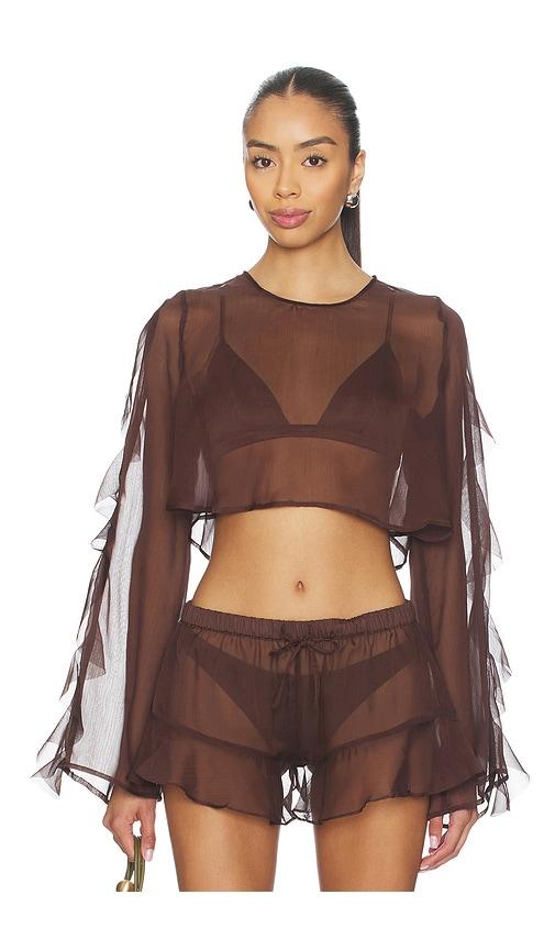 shani shemer x revolve thoma cropped shirt in brown. - size l (also in xs, s, m)