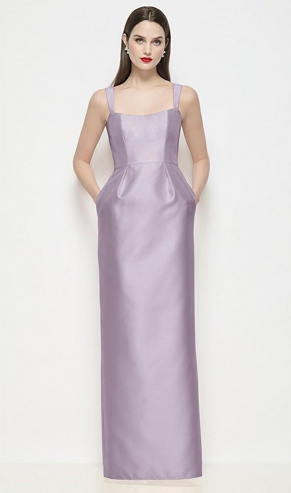 shaped strap basque neck satin maxi dress with column skirt