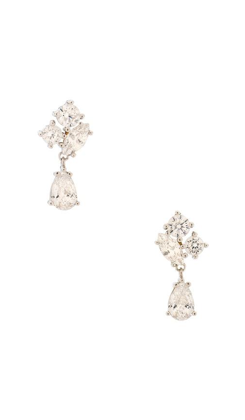 shashi camille drop earring in metallic silver.