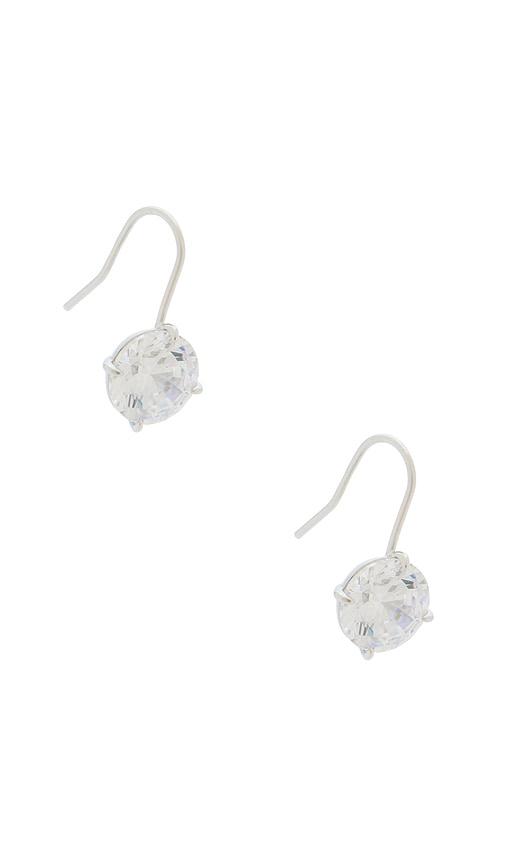 shashi caroline drop earring in metallic silver.