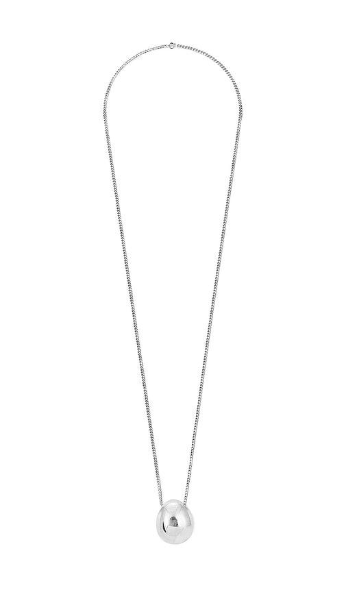 shashi carter pendant long necklace in metallic silver.