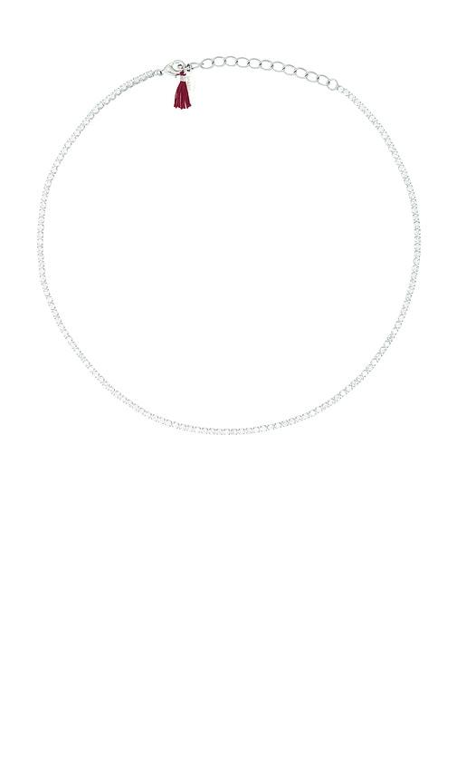 shashi diamond tennis necklace in metallic silver.