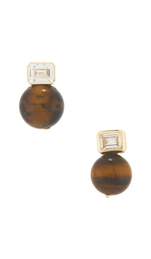 shashi emerald baguette tiger eye earring in brown.