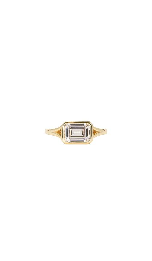 shashi emerald cut bezel ring in metallic gold. - size 6 (also in 7, 8)
