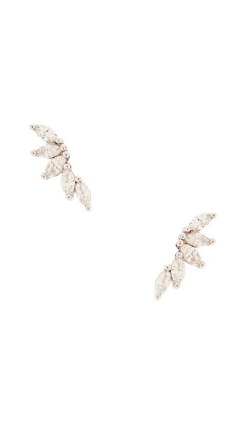 shashi fallen leaf ear climber in metallic silver.