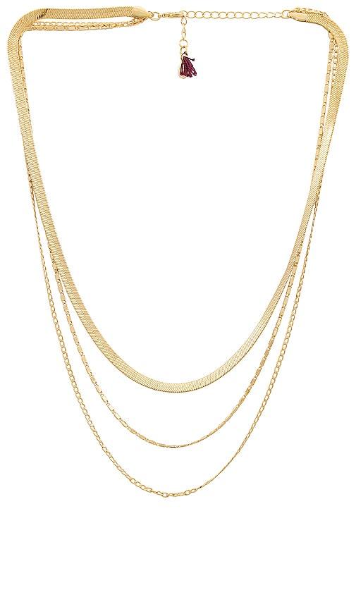shashi mikaela necklace in metallic gold.