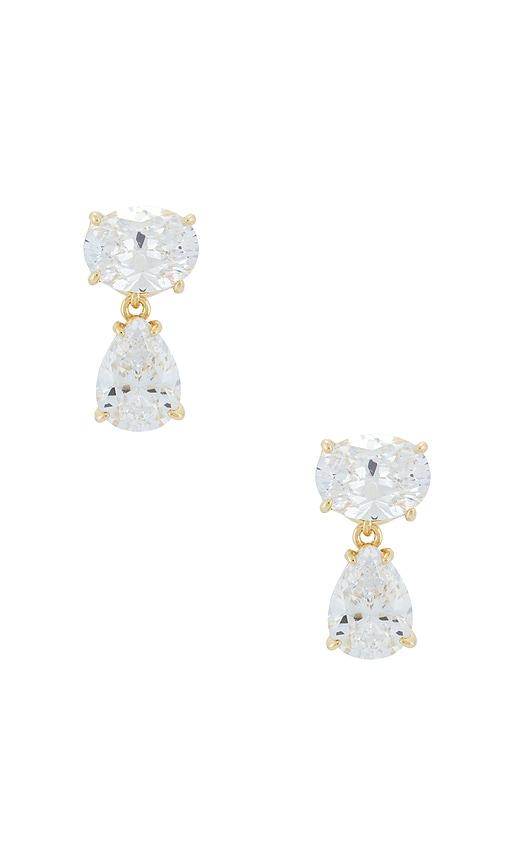 shashi oval pear drop earring in metallic gold.