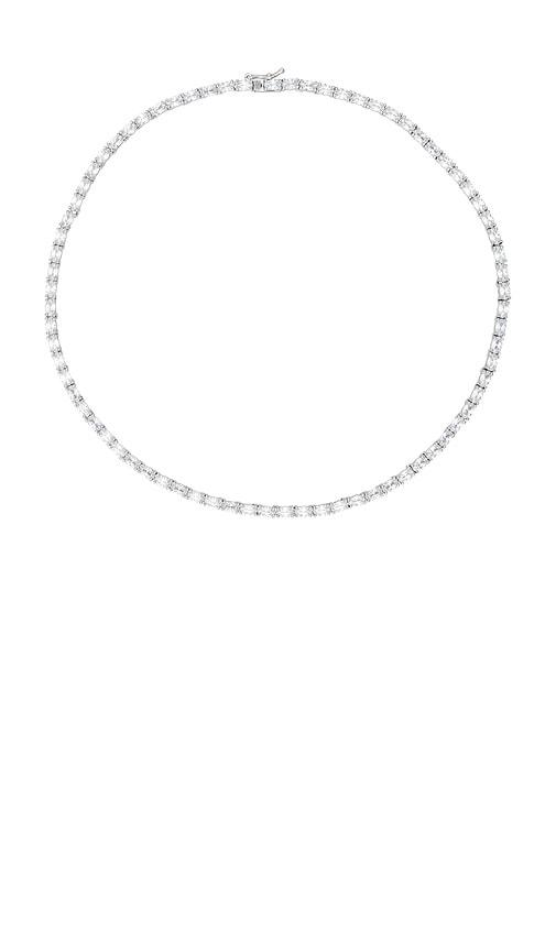 shashi oval tennis necklace in metallic silver.