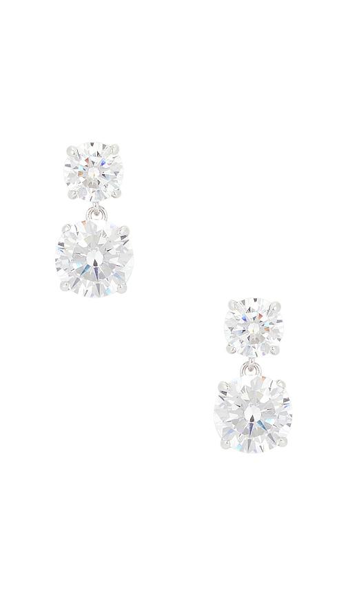 shashi solitaire drop earring in metallic silver.