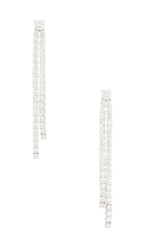 shashi solitaire tennis drop earring in metallic silver.