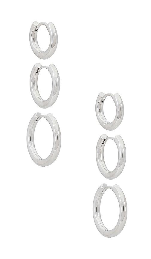 shashi triples hoop set of 3 in metallic silver.