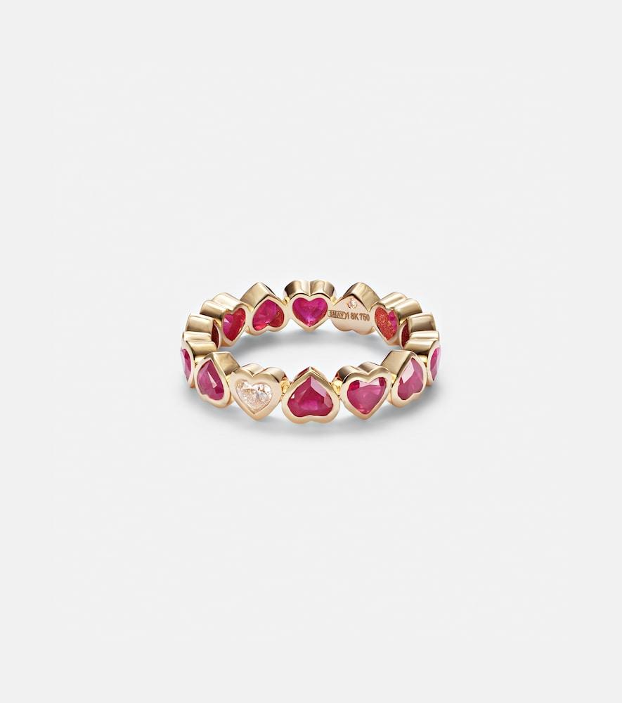 shay jewelry 18kt yellow gold ring with rubies and diamonds